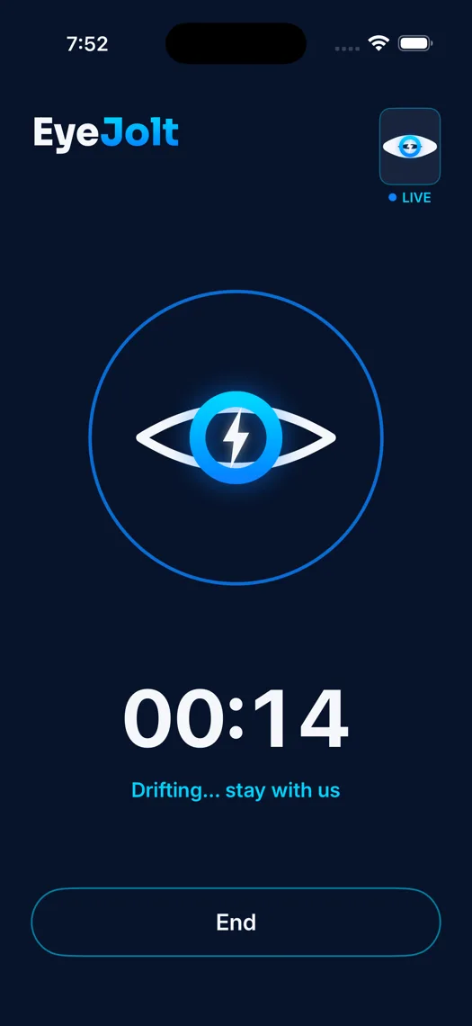 EyeJolt wake-up alarm screen