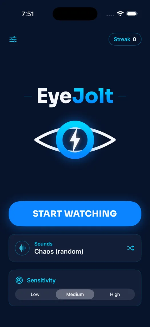 EyeJolt mobile home screen