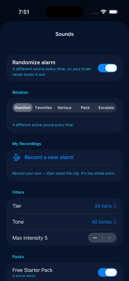 EyeJolt sound library screen